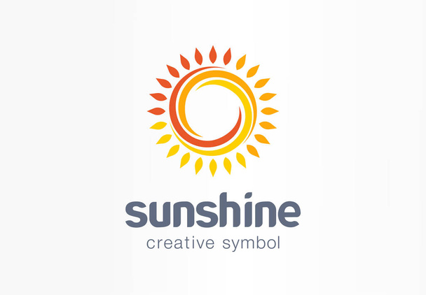 Sunshine luova symboli käsite. Auringonvalo, solarium, aurinkovoidetta, suoja näytön abstrakti liiketoiminnan logo. Auringonnousu, auringonsäteet. Yritystunnus, yrityksen graafinen suunnittelu
 - Vektori, kuva