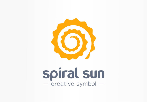 Spiral sun creative symbol concept. Summer morning light abstract business solarium beauty logo. Hot sunshine weather, circle sunscreen gold icon. Corporate identity logotype, company graphic design - Vector, Image