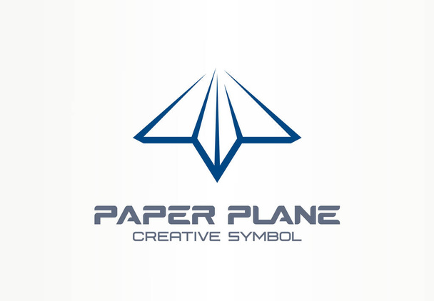 Paper plane creative messenger symbol concept. Letter shaped arrow abstract business communication logo. Contact telegram, send mail message icon. Corporate identity logotype, company graphic design - Vector, Image