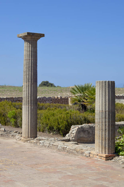 Ancient greek columns in Empuries, Girona, Catalonia, Spain - Zdjęcie, obraz