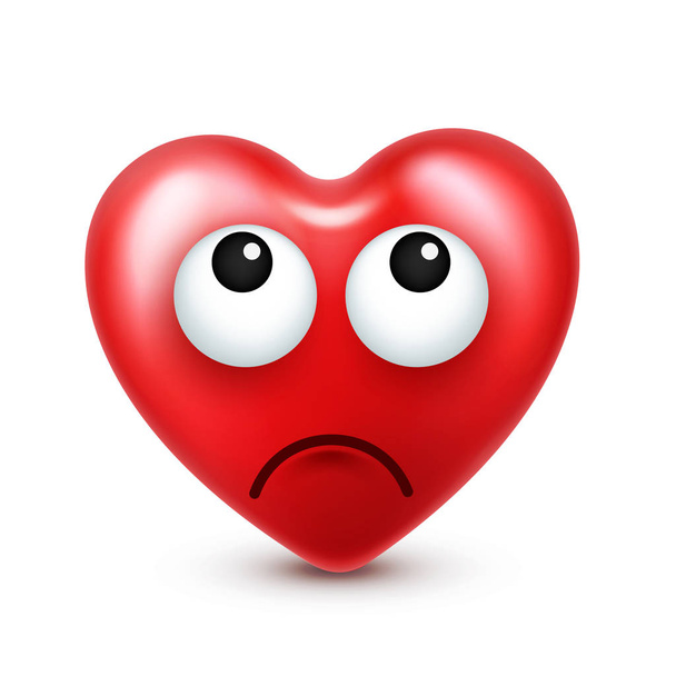 Heart smiley emoji vector for Valentines Day. Funny red face with expressions and emotions. Love symbol. - Wektor, obraz