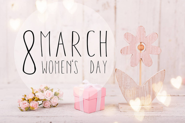 Flowers composition for Womens Day. Pink flowers on old white wooden background. - Foto, Bild