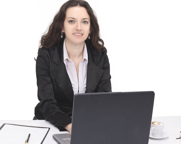 business woman working on laptop,sitting at her Desk - Foto, Imagen