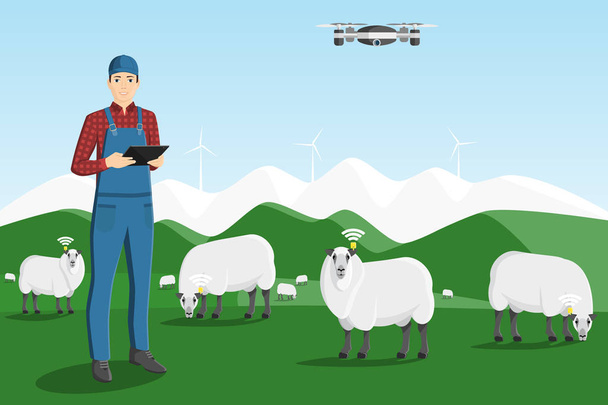 A farmer with a computer tablet  - Vector, Image