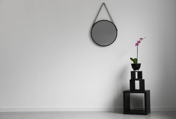 Interior of room with mirror, shelf unit and decorative flower - Photo, Image