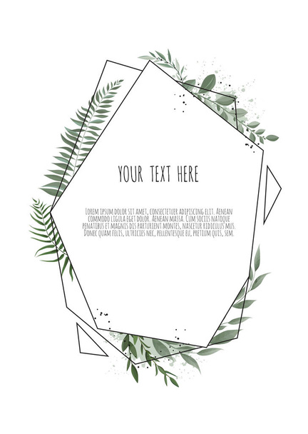 Floral wreath with green eucalyptus leaves, flower rose, anemone . Frame border with copy space. eps10 - Vector, Image