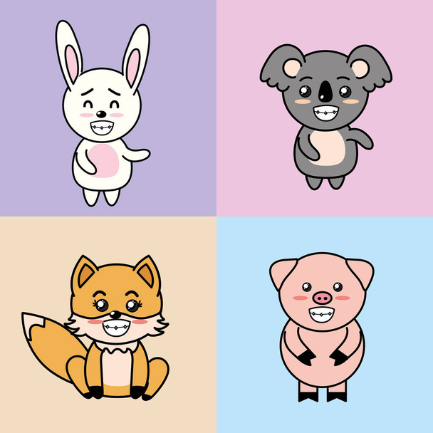 set cute and tender animals with expressions vector illustration - Vektori, kuva