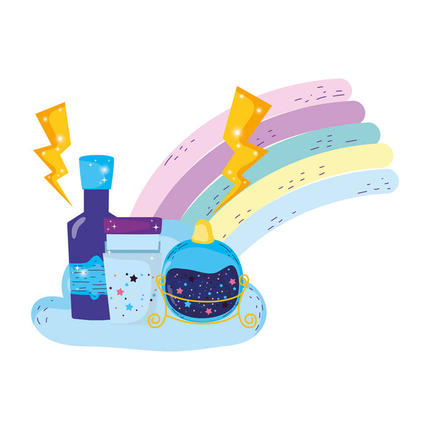 magic potion bottles with glass in rainbow vector illustration design - Vektor, kép
