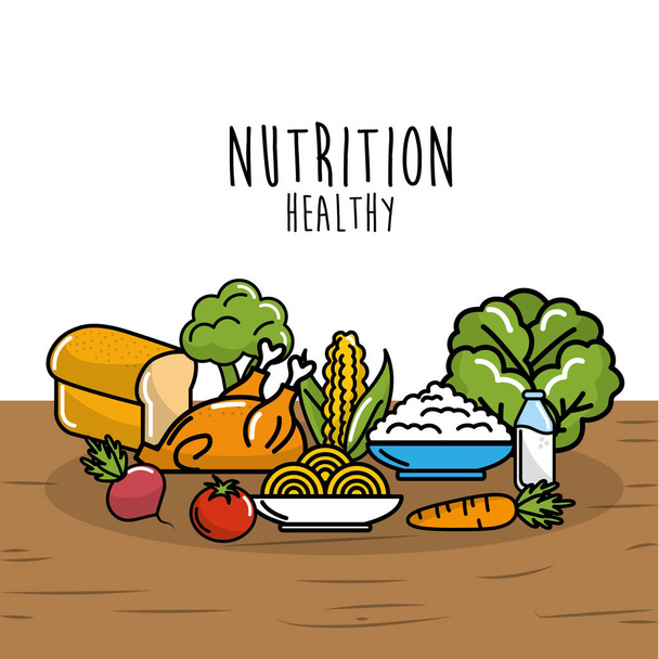 fruits and vegetables with protein food vector illustration - Vector, Image