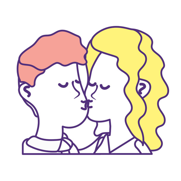 cute couple kissing a romantic scene, vector illustration - Vector, Image