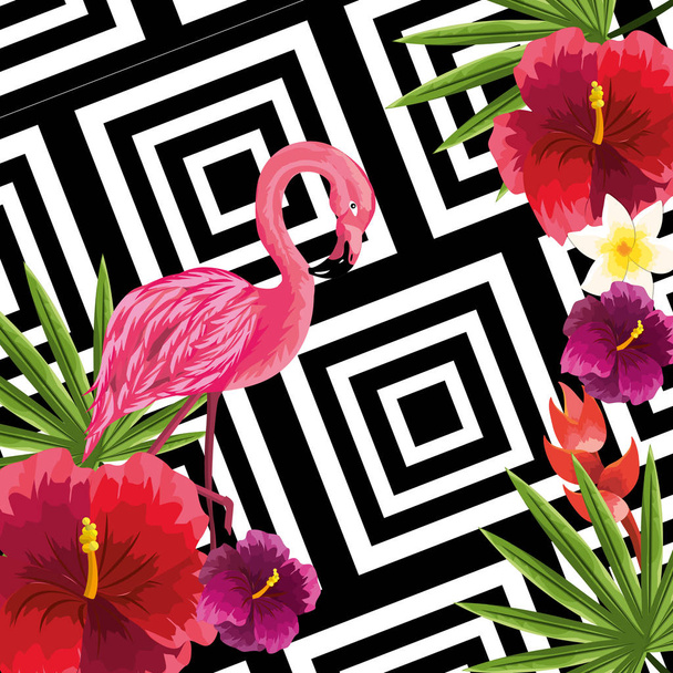 Schönheit und niedliche Blumen Pflanzen mit Flamingo-Hintergrund, Vektorillustration - Vektor, Bild
