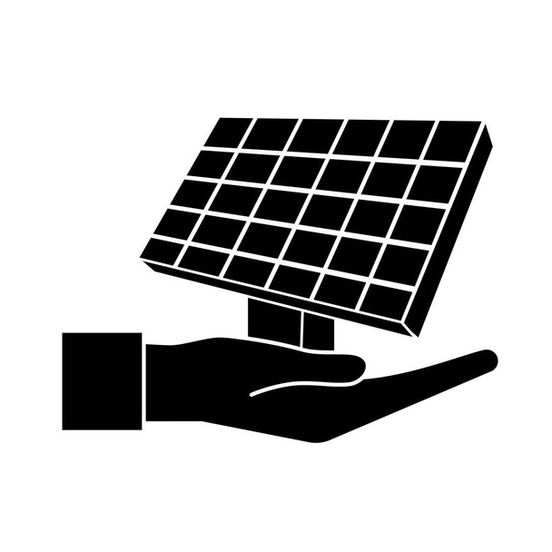 περίγραμμα χέρι με στοιχείο ηλιακή ενέργεια για την επαναχρησιμοποίηση εικονογράφηση φορέα ενέργειας - Διάνυσμα, εικόνα