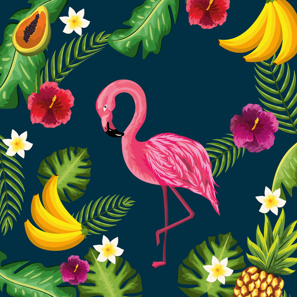 beauty and cute flowers plants with flamingo background, vector illustration - Vector, Image