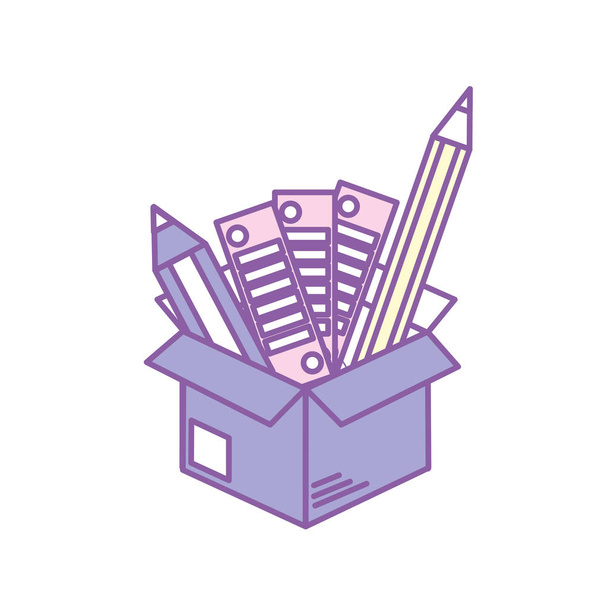 krabice s tužkami a palety uvnitř vektorového ilustrace - Vektor, obrázek
