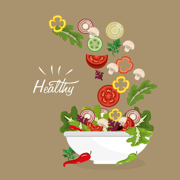 delicious fresh vegetable salad, vector illustration design - Vector, Image