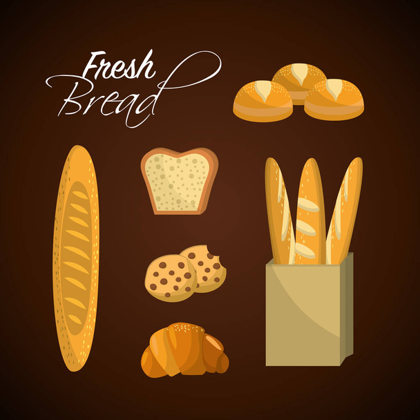 ekmek lezzetli taze farklı çeşitleri, vektör illüstrasyon - Vektör, Görsel