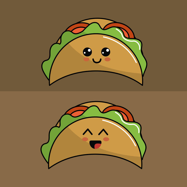 Kawaii Ορίστε εικονίδιο tacos με όμορφες εκφράσεις, εικονογράφηση διάνυσμα - Διάνυσμα, εικόνα