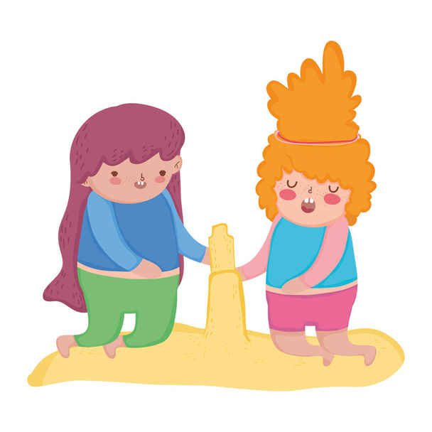 Meninas gordinhas brincando na caixa de areia design de ilustração vetorial
 - Vetor, Imagem