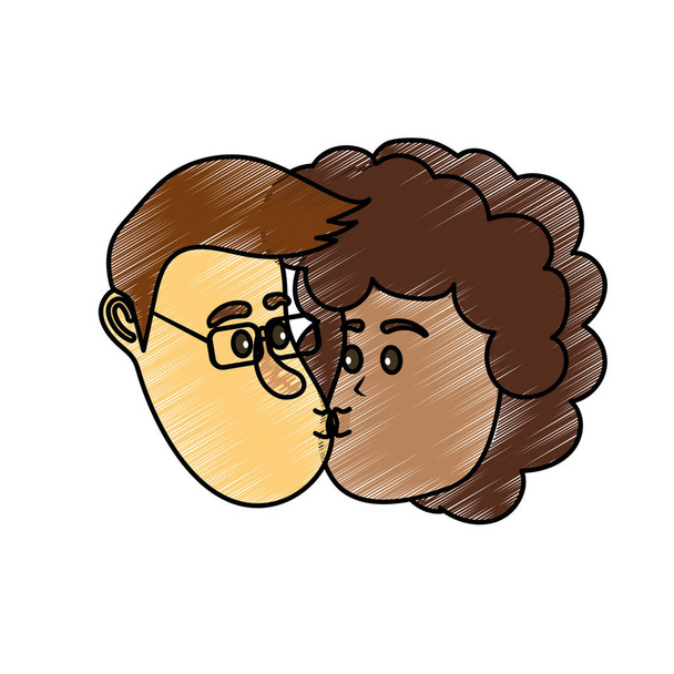 аватар пара лицо поцелуй с прической дизайн векторной иллюстрации
 - Вектор,изображение