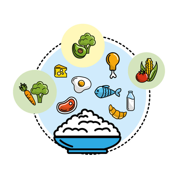 Mehl mit Gemüse und Obst mit Proteinen Vektor Illustration - Vektor, Bild