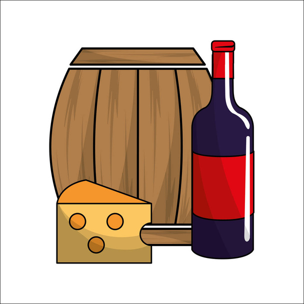 βαρέλι, μπουκάλι κρασί και τυρί εικονίδιο, σχεδιασμό εικονογράφηση διάνυσμα - Διάνυσμα, εικόνα