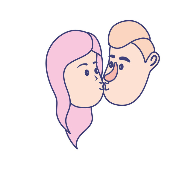 Avatar προσώπου ζευγάρι φιλί με χτένισμα σχεδιασμό εικονογράφηση διάνυσμα - Διάνυσμα, εικόνα