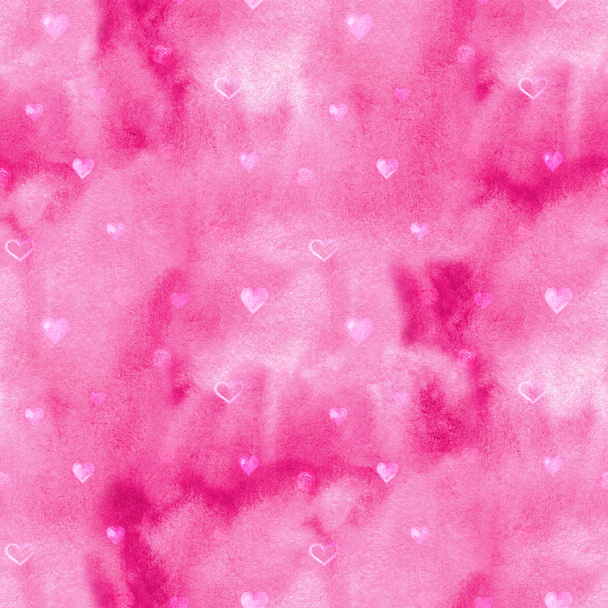 Watercolor hearts seamless background. Pink watercolor heart pattern. Colorful watercolor romantic texture. - Φωτογραφία, εικόνα
