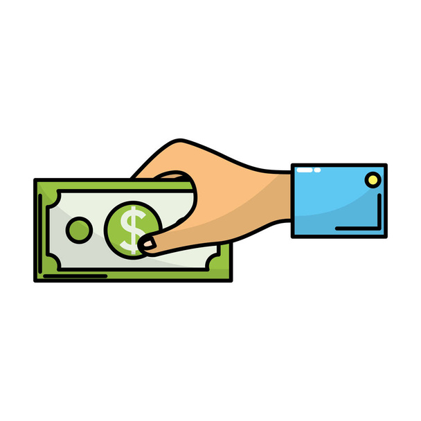businessman hand with bill cash money vector illustration - Vector, Image