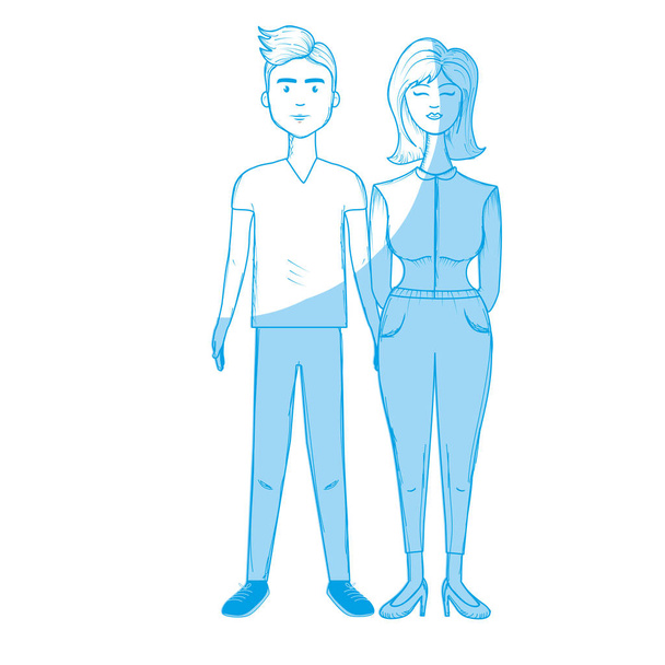 silhouette nice couple with hairstyle and casual wear, vector illustration - Vector, Image