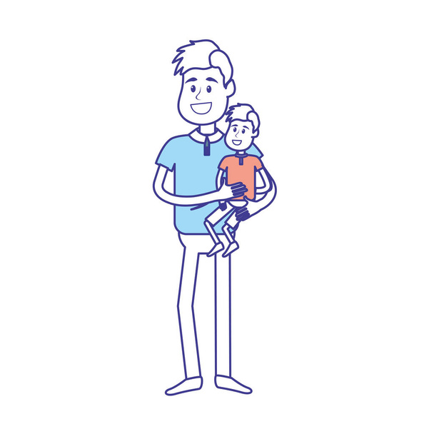 милый отец, несущий сына в руках, векторная иллюстрация
 - Вектор,изображение