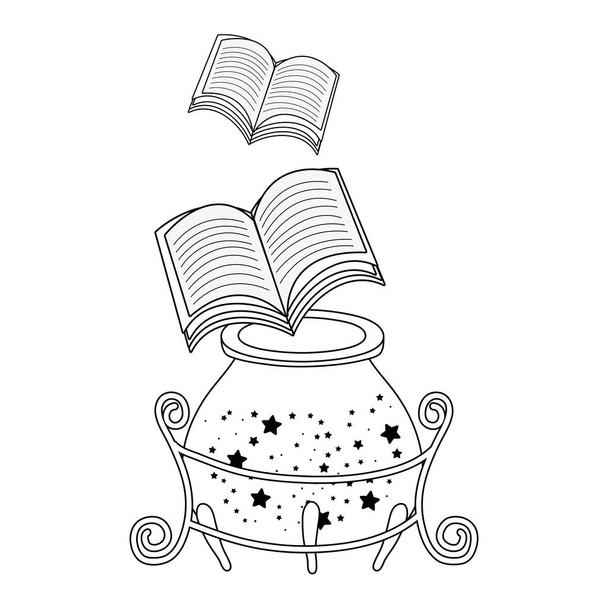 волшебный котел ведьмы с книжным векторным рисунком
 - Вектор,изображение