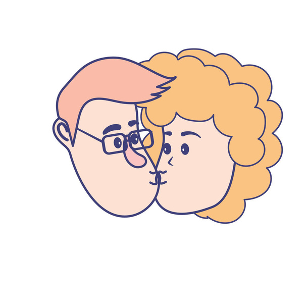 avatar couple face kissing with hairstyle design vector illustration - Vector, Image