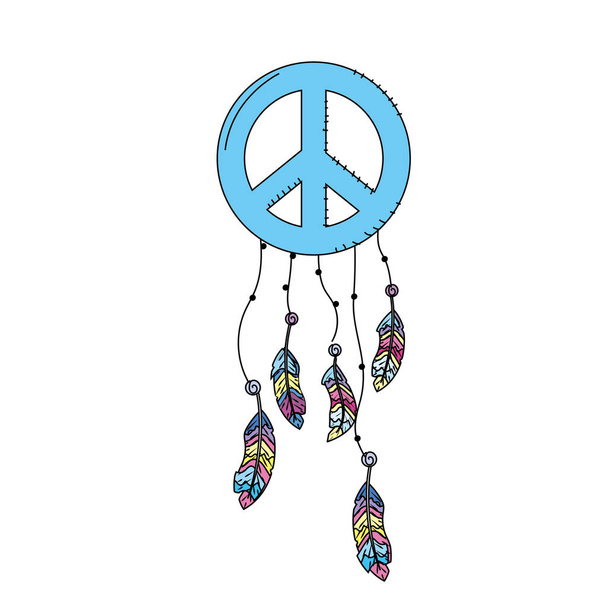 hippie embleem symbool met veren ontwerp vectorillustratie - Vector, afbeelding