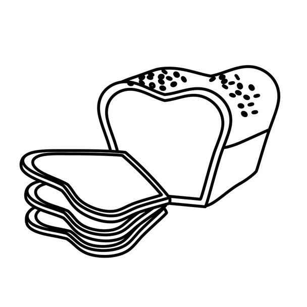 линия вкусной свежей выпечки ломтик хлеба и буханки, векторная иллюстрация
 - Вектор,изображение