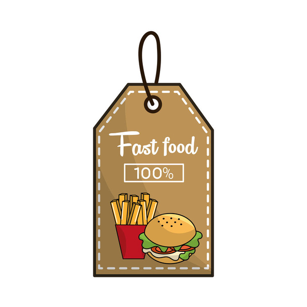 ファーストフードのフライド ポテトとハンバーガー アイコン、ベクトル図にラベルを付ける - ベクター画像