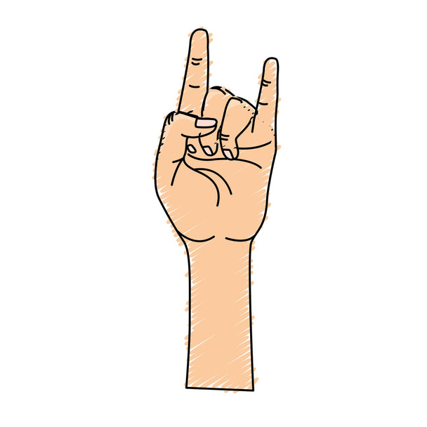 niedliche Hand nach oben mit Felssymbol, Vektorillustration - Vektor, Bild