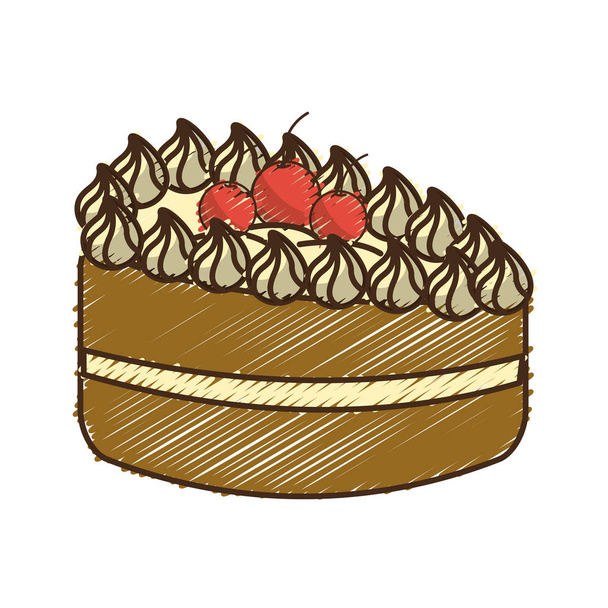 delicioso pastel con cerezas a feliz cumpleaños, ilustración vectorial
 - Vector, imagen