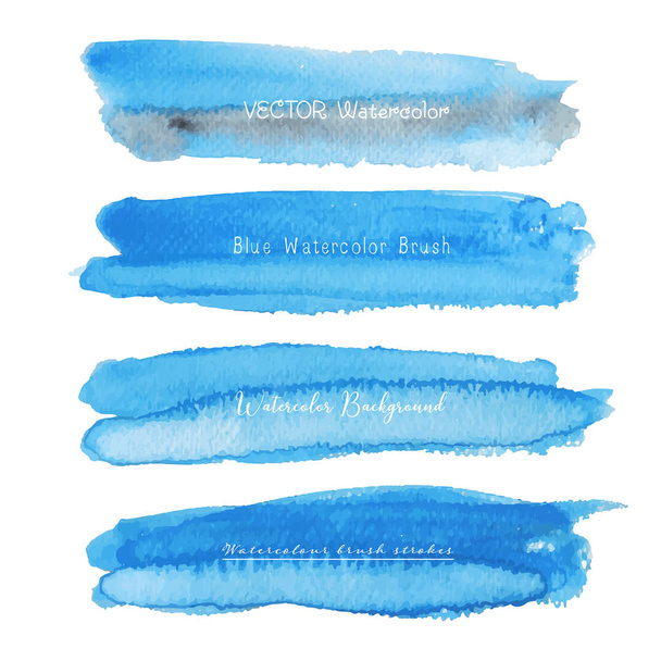 Aantal blauwe waterverf op witte achtergrond, borstel beroerte aquarel, vectorillustratie. - Vector, afbeelding