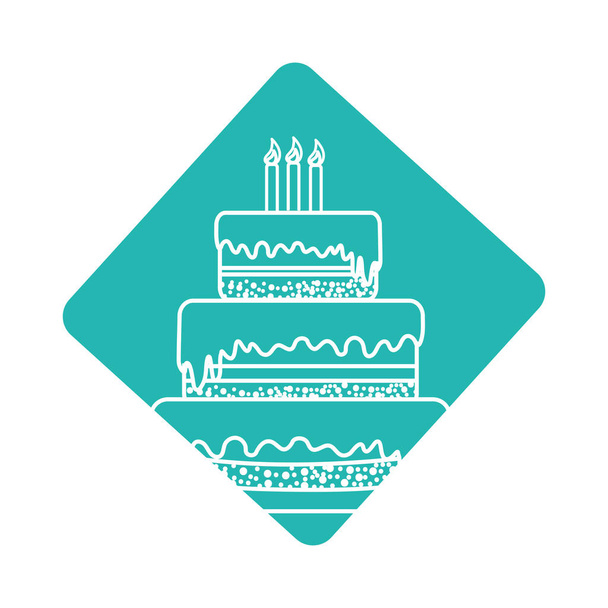 label delicious pastel with candles to happy birthday, vector illustration - Vector, Image