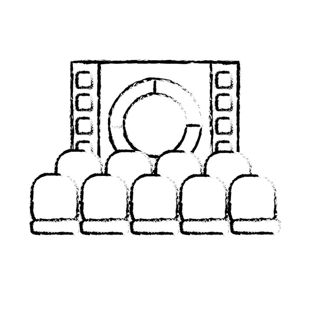 figura sala de cinema com projeção de filme e cadeiras, ilustração vetorial
 - Vetor, Imagem
