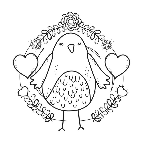 Valentinstag-Grußkarte mit einem Vogel. Vektorillustration - Vektor, Bild
