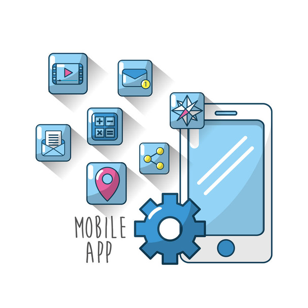 tecnologia smartphone app connessione server vettoriale illustrazione
 - Vettoriali, immagini