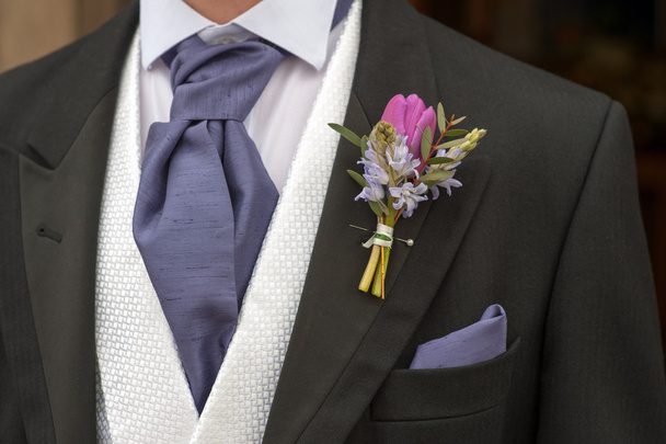 groom with purple flower buttonhole - Photo, Image