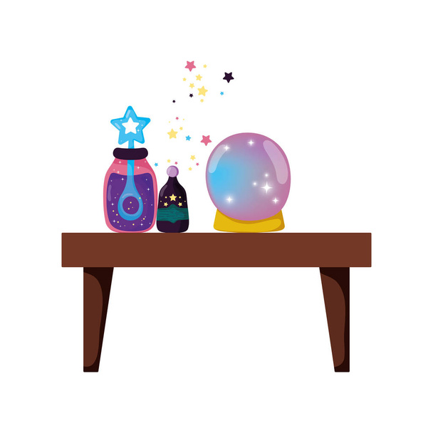 fairytale crystal ball with potion bottles vector illustration design - Vector, Image