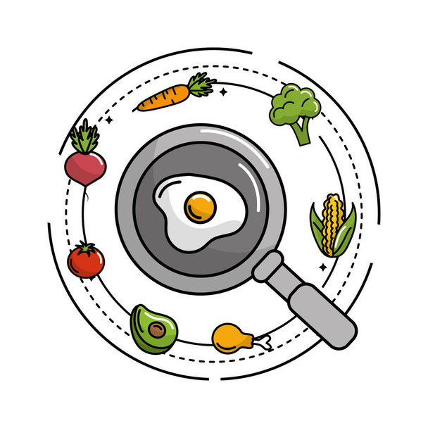 oeuf avec poêle et légumes et fruits illustration vectorielle
 - Vecteur, image
