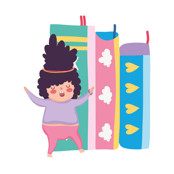 Маленькая пухленькая девочка с дизайном векторных иллюстраций кучи книг
 - Вектор,изображение