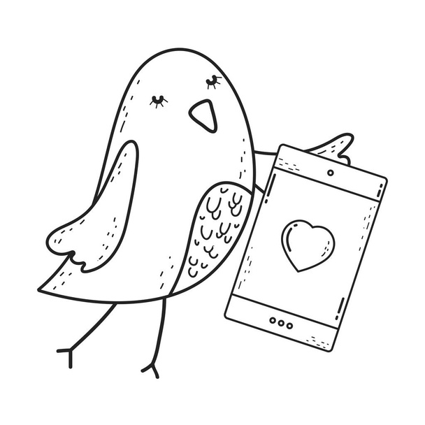 Sevgililer günü tebrik kartı ile bir kuş. Vektör çizim - Vektör, Görsel