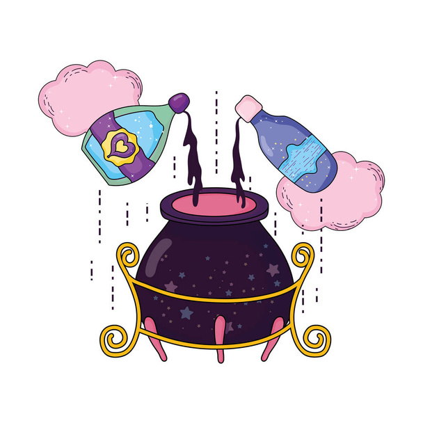 Magic čarodějnice kotel s lektvar láhev vektorové ilustrace design - Vektor, obrázek