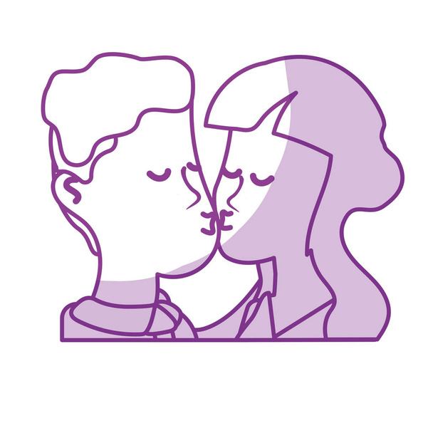 silhouette cute couple kissing a romantic scene, vector illustration - Vector, Image
