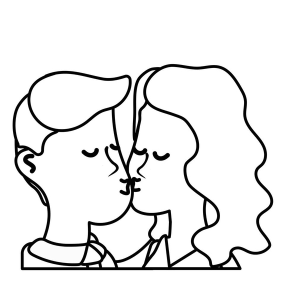 γραμμή χαριτωμένο ζευγάρι φιλί μια ρομαντική σκηνή, εικονογράφηση διάνυσμα - Διάνυσμα, εικόνα